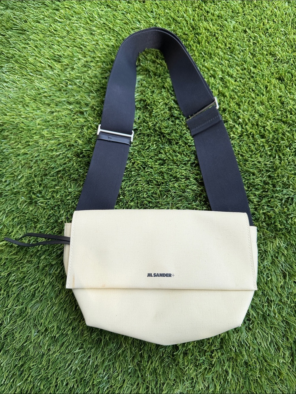 Jil Sander Cream Belt Bag with Black Strap